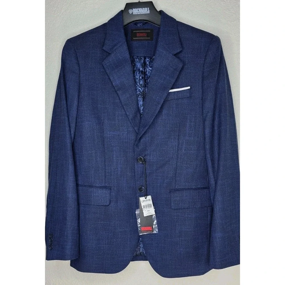 New Rock & Roll Basket Weave Sportcoat Western Navy Paisley Lined 40R Men Blazer
